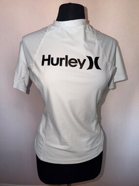 Hurley White Short-Sleeve Rash Guard with Black Logo